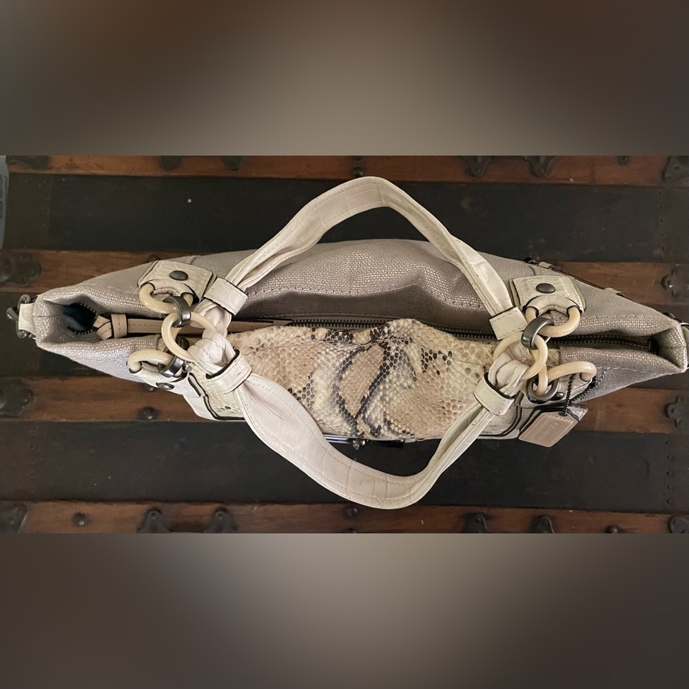 Coach Genuine Leather Python Embossed Linen Expan… - image 4